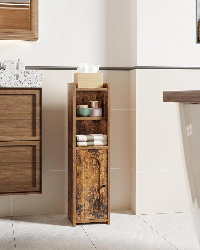 Hzuaneri Bathroom Storage Cabinet, Narrow Toilet Paper Cabinets with Doors | Small Corner Floor Cabinet with Doors and Adjustable Shelf, Bathroom Organizer for Small Spaces, Rustic Brown BC19701X - Image 7