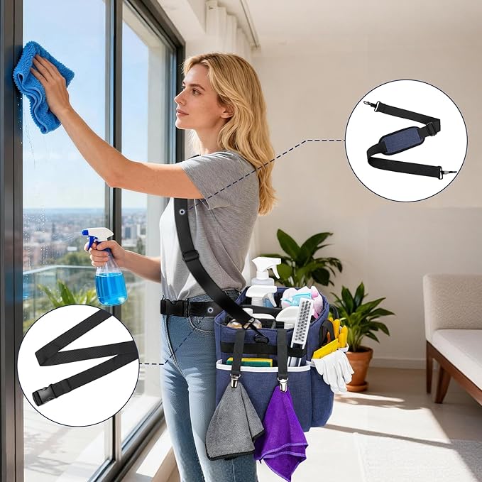 Ytonet Wearable Cleaning Caddy Bag, Large Cleaning Supplies Organizer, Blue | with 4 Foldable Dividers, Shoulder Strap&Waist Strap, Professional Cleaning Bag with Handle for Kitchen Housekeepers Cleaners - Image 5