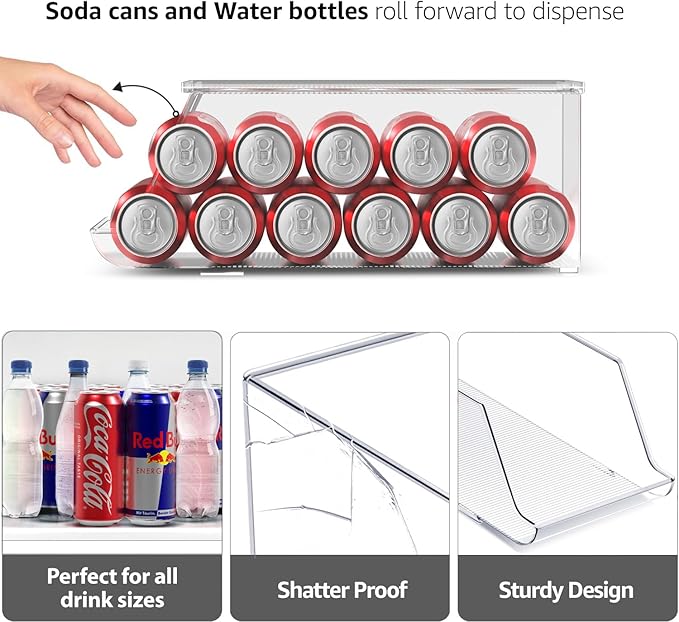 Sorbus Fridge & Pantry Can Organizer - 3 Size Dispenser for Standard, Skinny Cans & Water Bottles - Image 4