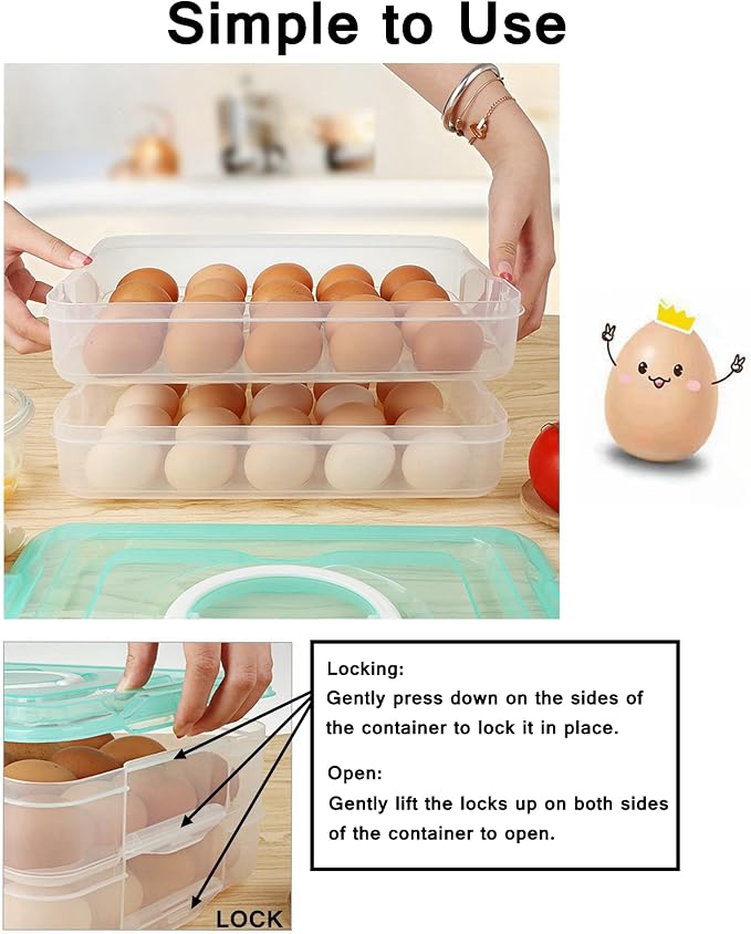 Deviled Egg Containers with Lid, Portable Egg Carrier Tray | 2-Layer, 40 eggs, Stackable Storage Holder with Handle for Refrigerator for Camping, Party, Travel - Image 4