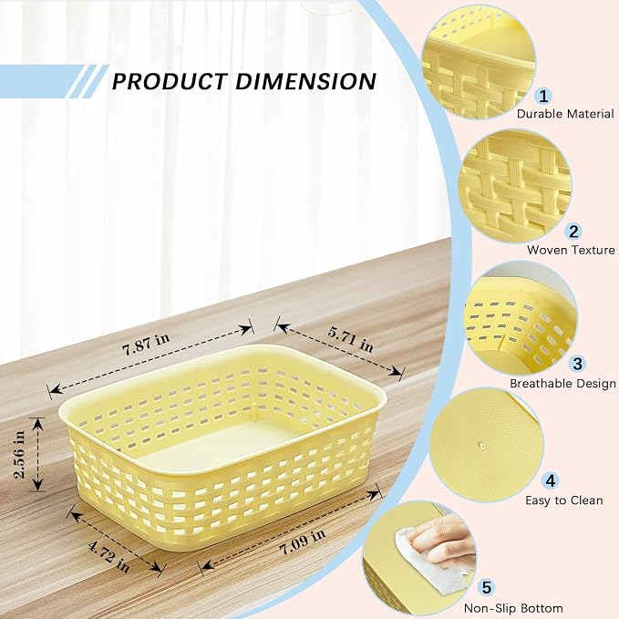 Soddeph Plastic Storage Baskets for Cabinets, Household Pantry Organization with Handle,Organizer Bins for Room,Bathrooms,Under-Sink,Kitchen (Yellow, XS-3PACK) - Image 2