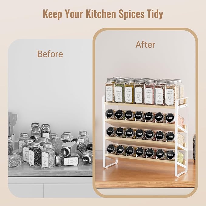 MUDEELA 4 Tier Spice Rack Organizer for Cabinet, (No Jars Included), White | Wooden Vertical Spice Shelf, Seasoning Organizer for Countertop, Kitchen, Pantry, Freestanding, 13.4" W × 11.2" H - Image 4
