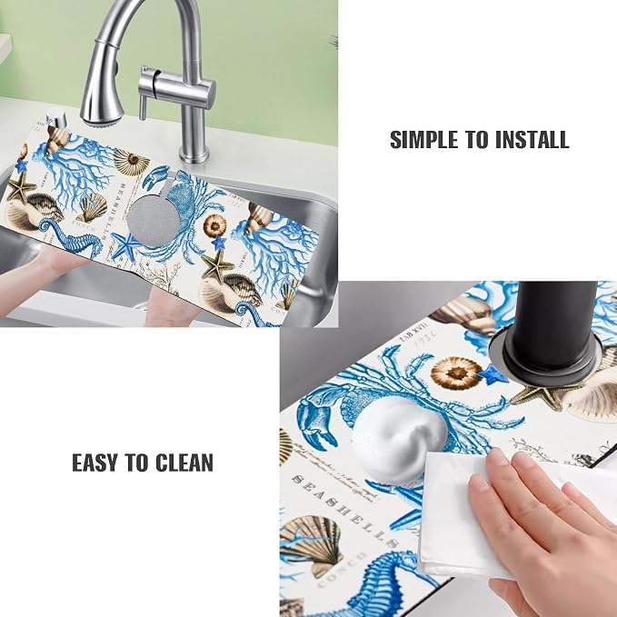 Sink Faucet Absorbing Mat, 2 Pack Drying Mat Around Faucet Sink Splash Guard Behind Faucet Sinkmat For Kitchen Bathroom Island Rv 15 * 5.5 Inch (38 * 14 cm) - Image 6