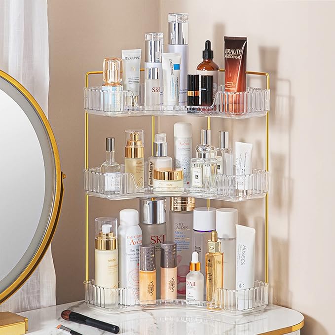 3-Tier Corner Bathroom Counter Organizer – Storage Shelf for Makeup, Perfume & Skincare, Space-Saving Countertop Tray Fits Bathroom, Dresser, Kitchen (White) by SHUANGQING