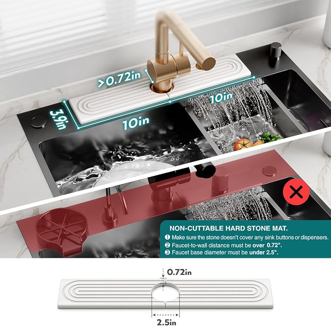 Stone Faucet Mat for Kitchen Sink – Diatomite Drying Stone Mat & Sink Protector, Prevents Moisture – Sink Splash Guard Water-Absorbing Stone Tray for Bathroom Counter (Light Grey, 20" x 3.9") - Image 4