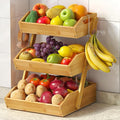 3-Tier Bamboo Fruit Basket with 2 Banana Holders | Large tiered organizer for bread, snacks, veggies. Sturdy bamboo, includes mats & dividers. Easy to assemble. by Sevenblue
