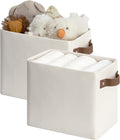 StorageWorks Narrow Storage Bins, Tall Storage Basket, Beige, 2-Pack | With Metal Frame, Sturdy Structure, PU Handles, Toilet Paper Storage, Small Storage Bins, For Bathroom, Closet, Shelf by StorageWorks