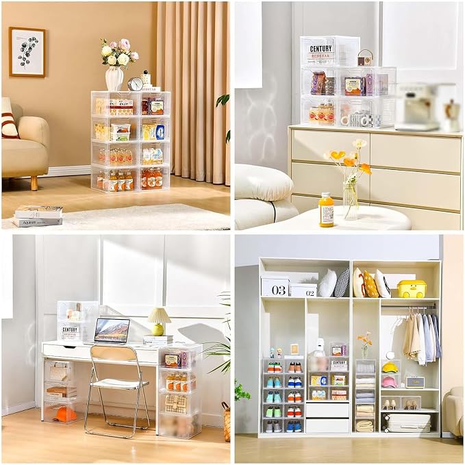 6 Pack Clear Storage Bins with Lids, 19 Qt Closet Organizers and Storage | Stackable, Magnetic Doors, Clothes Organizers and Storage, Purse Organizer, Craft Containers - Image 5