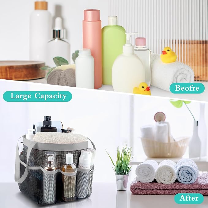 Mesh Shower Caddy Portable - 9 Pockets for College Dorm Room Essential | Large Capacity Mesh Shower Caddy with 9 Pockets, Portable Hanging Toiletry Bag for College Dorm, Gym, Camping and Beach - Image 5