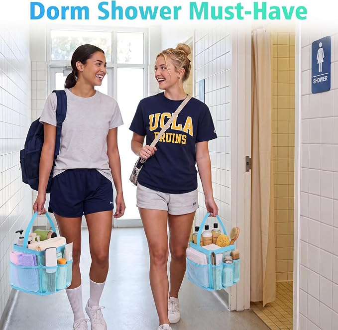 EUDELE Mesh Shower Caddy Portable for College Dorm Room Essentials,Portable Shower Caddy Dorm with 9-Pocket Large Capacity, Shower Bag for Beach, Swimming, Gym, Travel essentials, Grey - Image 2