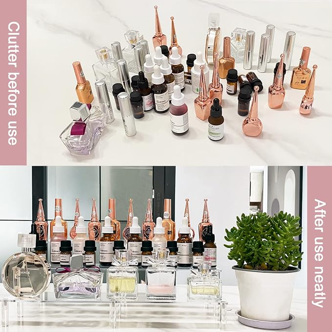 Acrylic Riser Display Shelf, 3 Tier Acrylic Shelves for Figures, 15.8 Inch | Large Clear Perfume Organizer, Display Stand for Funko Pop Amiibo Figures, Shelf Risers for Cupcake and Collectibles, 2 Pack - Image 2