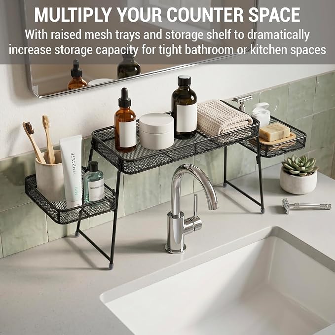 MyGift Over the Sink Shelf, 3-Tier Black Metal Kitchen Sink Organizer | Bathroom Storage Rack, Countertop Caddy For Vanity, Soap, Sponges, Toiletries, Cosmetics, Dishwashing Supplies & Accessories - Image 2