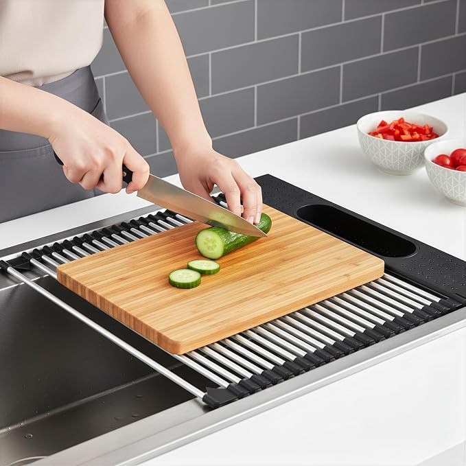 Roll Up Dish Drying Rack Over Sink, 17.5" x 15.2" Foldable SUS304 Stainless Steel Kitchen Dish Drainer, Heat-Resistant Multipurpose Rolling Sink Rack Organizer,Black - Image 7