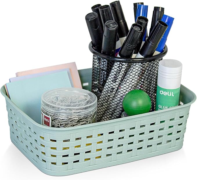 Soddeph Plastic Storage Baskets for Cabinets, Household Pantry Organization with Handle,Organizer Bins for Room,Bathrooms,Under-Sink,Kitchen (Green, XS-3PACK) - Image 3