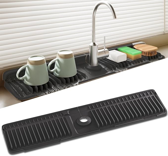 24 Inch Longer Silicone Faucet Mat, 7°Slope Fast Self-draining | Faucet Mat for Kitchen Sink, Silicone Sink Splash Guard, Fast Drying Tidy Faucet Mat Splash Guard by SOCORIA