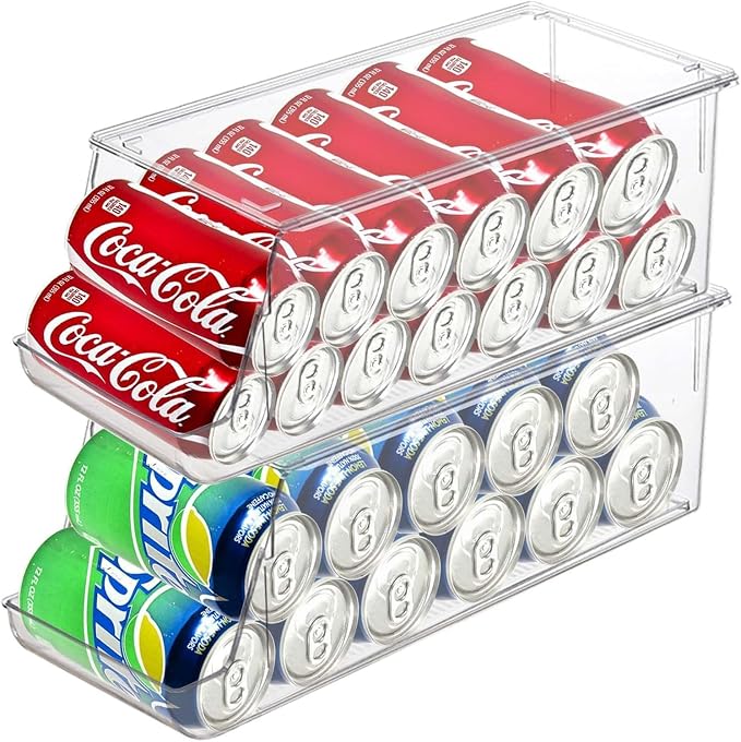 Soda Can Organizer for Refrigerator Stackable Can Holder Dispenser with Lid for Fridge, Pantry, Freezer – Holds 12 Cans Each, BPA-Free, Clear Design, (2-Pack) - Image 8