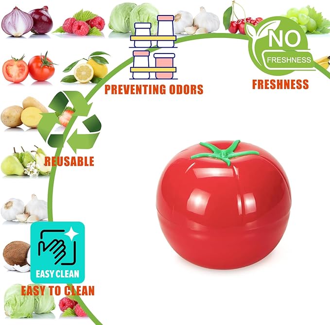 Vegetable and Fruit Storage Containers for Refrigerator, Pack of 5 | Lemon Tomato Garlic Avocado and Onion Storage, Food Storage Containers with Lids - Image 3