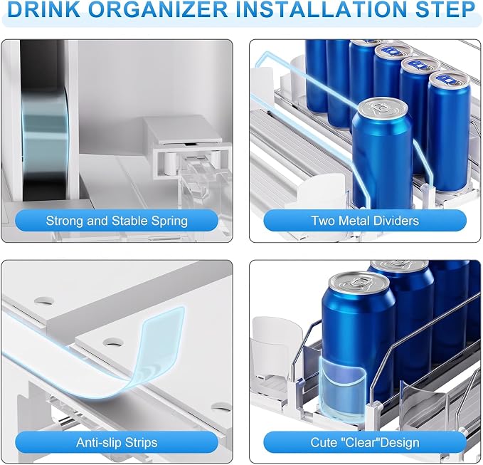 Dayacoco Drink Organizer,Soda Drink Dispenser For Fridge,Fridge Can Drink Organizer,12oz 16oz 20oz-Soda Automatic Dispenser For Fridge And Adjustable Width-Holds Up To 30 Cans,6 Rows - Image 7