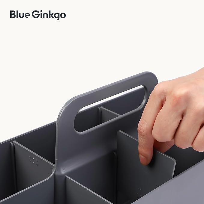 BLUE GINKGO Stackable Organizer Caddy, Long, Grey, Made in Korea | Portable. Adjustable. Home, Office & School Storage. - Image 7