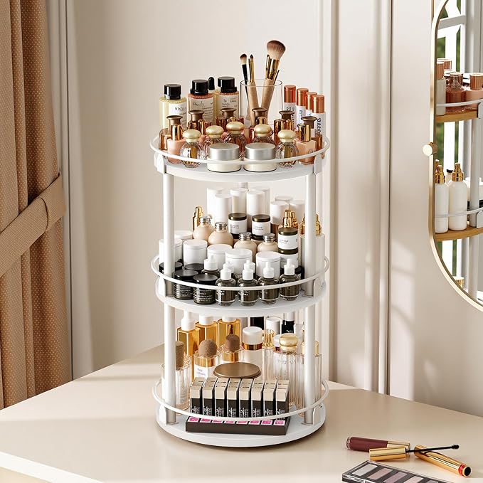 Lazy Susan Organizer, Rotating Spice Rack, 3 Tier Spice Turntable Organizer, Industrial Turntable Spice Holder, for Kitchen Countertop and Cabinet, Compact and Versatile, White SR23WW - Image 7