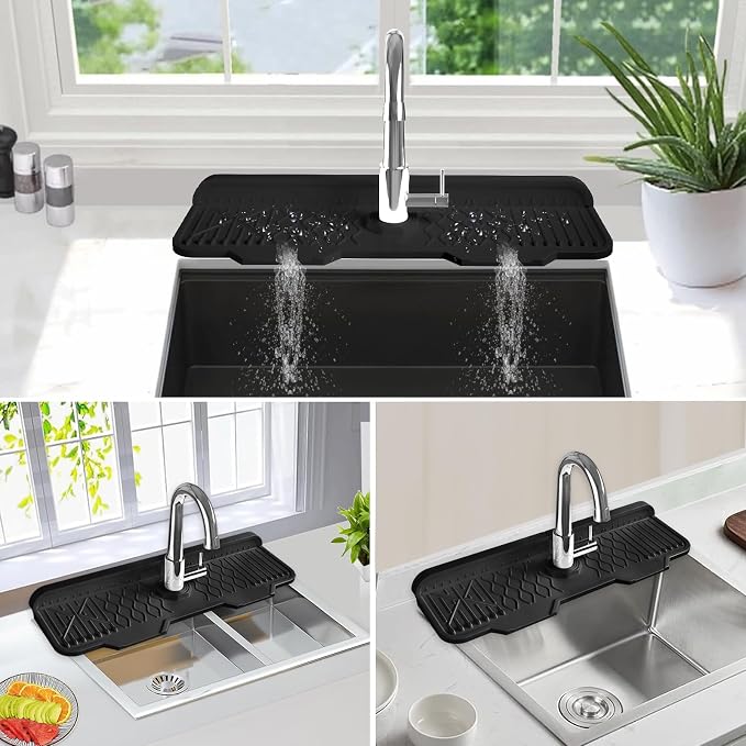 Kitchen Sink Accessories -17" x 6'' Sink Splash Guard,Silicone Sink Mat Splash Guard, fit for Countertop, Bathroom,Farmhouse,RV by EBIGIC (Black) - Image 5