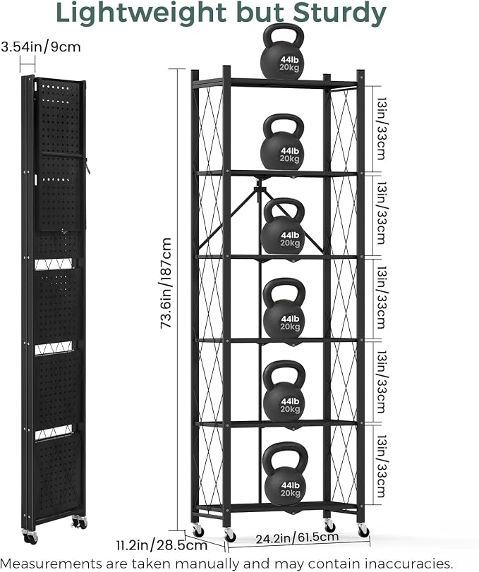 DEANIC 6-Shelf Folding Bookcase with Wheels, Heavy Duty Storage Shelves, Freestanding Metal Wire Shelving Unit for Living Room, Office, Kitchen, Basement, Pantry (Black 2 Pack) - Image 2