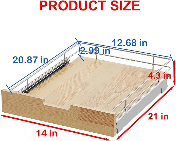 Sikarou Pull Out Cabinet Organizer 14"W x 21"D Wood and Wire Storage Shelf - Image 2