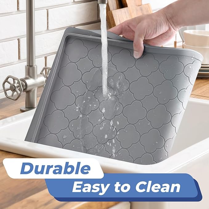 Jin&Bao Under Sink Mat 22" x 19" Waterproof Silicone Cabinet Kitchen Liner | Silicone kitchen cabinet protector, bathroom shelf liner, raised edge traps leaks, anti-slip, easy to clean & dishwasher safe - Image 4