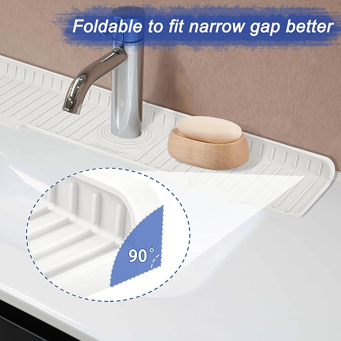 Kitchen Sink Splash Guard, 20IN Longer Silicone Faucet Guard & Draining Mat, Bathroom and Kitchen Sink Organizer, Sink Faucet Mat Water Splash Guard Behind Faucet Accessories Gadget, 20” x 5.5”, White - Image 4