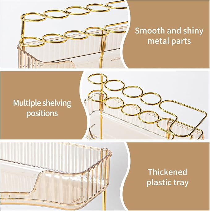 Makeup Organizer 2-Tier Bathroom Counter Organizer with Makeup Brush Holder | Corner Bathroom Organizer Countertop, Acrylic Counter Storage for Bathroom Dresser, Skincare Perfume Organizer-Amber Gold - Image 4