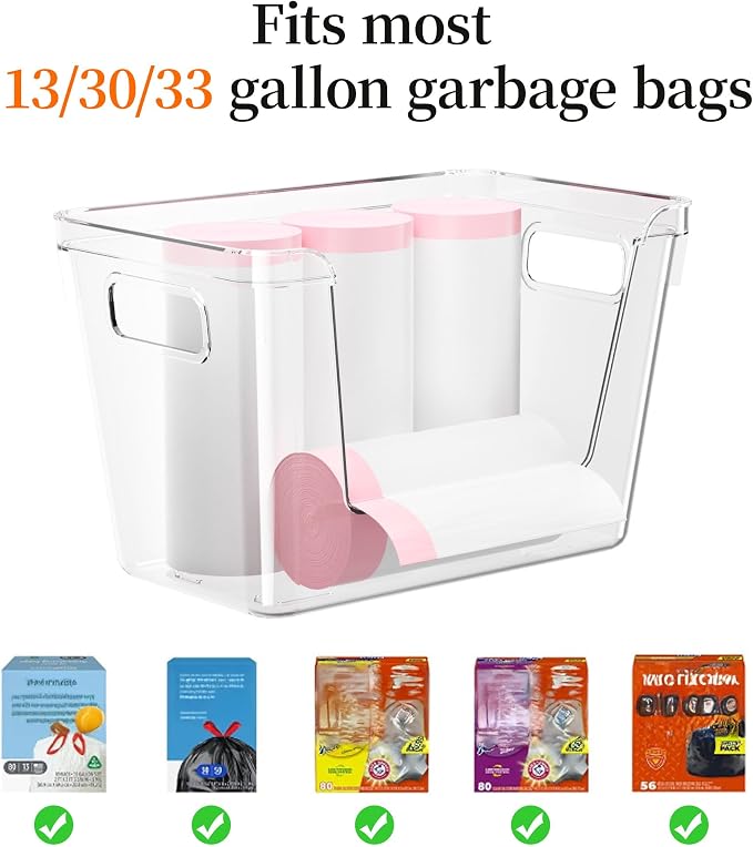 Delamu 3 Pack Trash Bag Dispenser, Stackable Garbage Bag Holder | Clear Acrylic Organizer Bins for Under Sink Organization, Pantry Storage, Cabinet, Kitchen, Laundry, Bathroom - Image 5