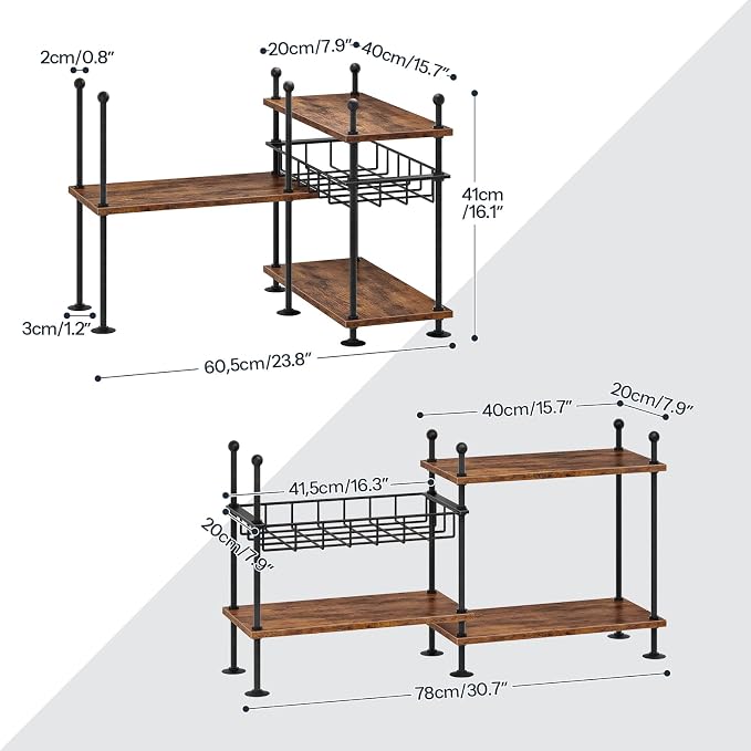 HOOBRO Kitchen Countertop Organizer, 4-Tier Adjustable Kitchen Storage Shelf with Rods & Leveling Feet, 3 Configurations, for Cabinet, Countertop, Bathroom, Office, Rustic Brown and Black BF21TL01 - Image 5
