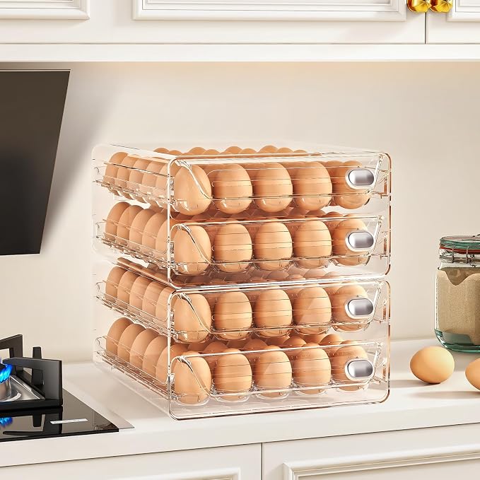 60 Egg Holder for Fridge, Egg Container for Refrigerator, Stackable Egg Storage Container, Egg Fresh Storage Box for Fridge, 2Layers Egg Tray, Clear Egg Organizer, BPA Free - Image 3