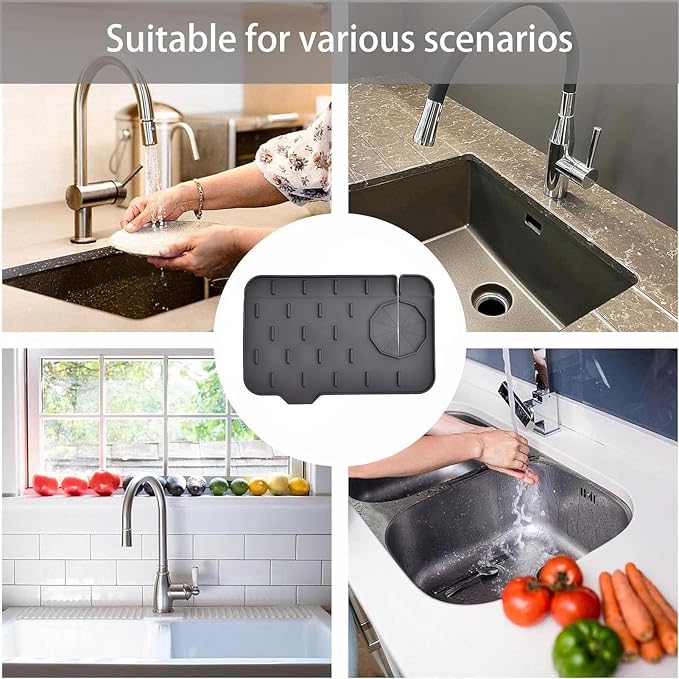 2 Pack Mini Sink Splash Guard, Double Sided Kitchen Faucet Mat | Tap Water Catcher for Bathroom and Corner Basins, Defends Worktops Against Puddles, Gathering Regular Water Drips - Image 6