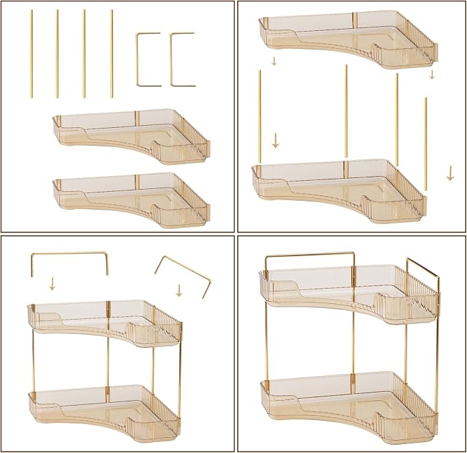 2-Tier Corner Bathroom Counter Organizer – Classic Storage Shelf for Makeup, Perfume & Toiletries, Space-Saving Countertop Tray Fits Bathroom, Dresser, Kitchen (Vintage Gold) - Image 7