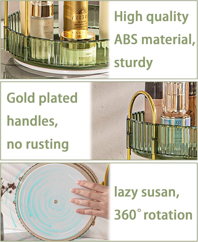 Rotating Makeup Organizer for Vanity, High-Capacity Skincare Clear Make Up Storage Perfume Organizers Cosmetic Dresser Organizer Countertop 360 Spinning (Green, 3 Tier) - Image 2