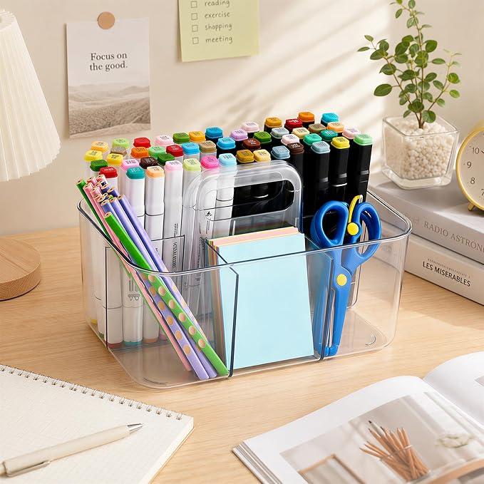 Plastic Storage Caddy with Handle, Clear Shower Makeup Caddy Organizer with 5 Compartments, Portable Multi-Purpose Desk Caddy for Craft Art Supply Pencils Home Office Bathroom Supplies - Image 8