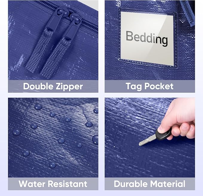 TICONN 4 Pack Extra Large Moving Bags Heavy Duty with Zippers & Carrying Handles, Durable Storage Bags Moving Boxes for Closet Organizers and Storage (4 Pack, Navy) - Image 6