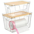 CANTAMI Plastic Trash Bag Dispenser with Lids, Stackable, 2Pack, 1XL+1S | Trash Bag Holder, Clear Organizer Bins for Kitchen, Laundry Room, Under Sink Organization and Storage by CANTAMI