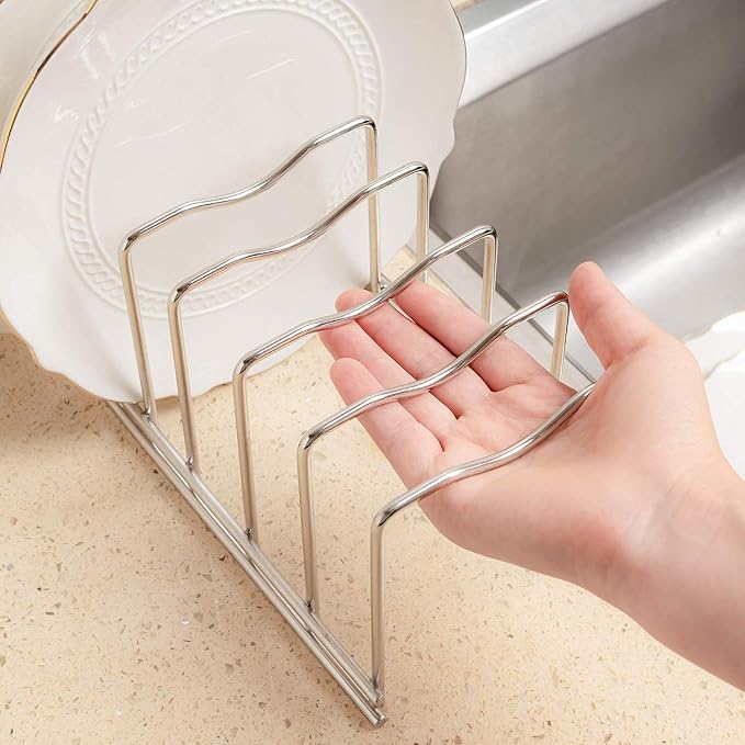 SANNO Pot Lid Organizer Pot Lid holder, Pots and Pans Organizer Drawer Plate Organizer for Bakeware Dish Plate, Cutting Boards, Pots & Pans, Serving Trays, Reusable Containers in Cabinet Pantry - Image 4