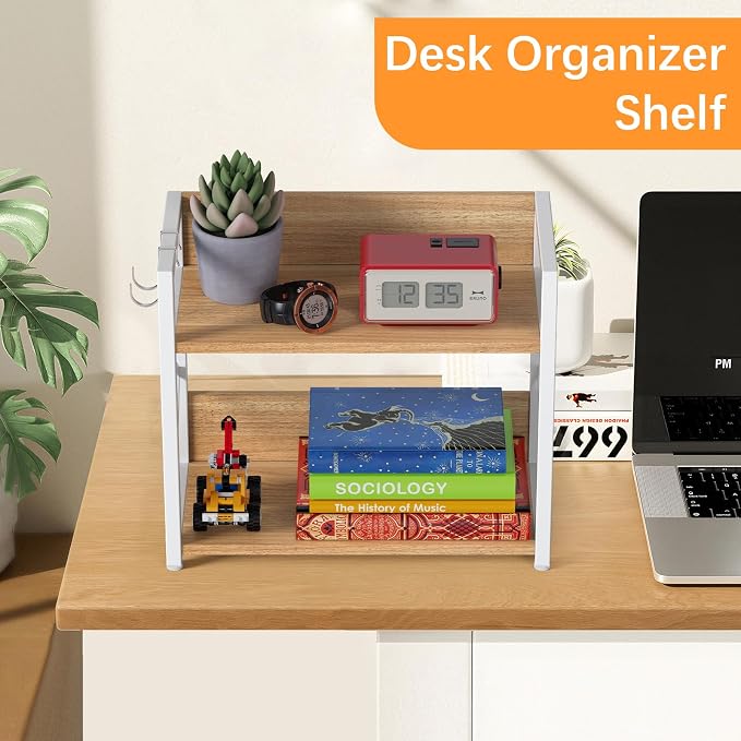 RUILALIFE Spice-Rack-Organizer-Shelf for Kitchen Counter, 2 Tiers Coffee Bar Station Organizer for Countertop，Space Saving Desk Shelving Riser Unit (Maple, Medium) - Image 7