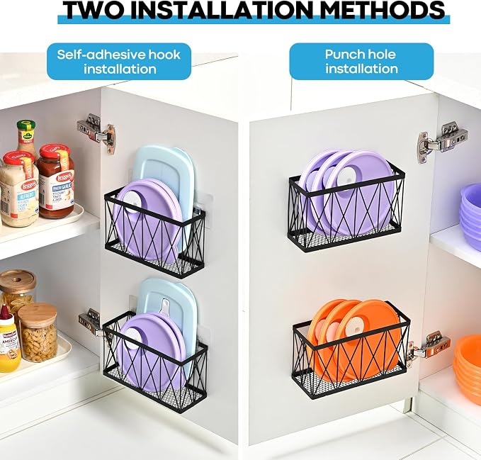 3 Pack Cabinet Organizer - Adhesive Lid Organizer Slim Space Wall Mounted Inside Cabinet Door Storage for Kitchen, Bathroom, Pantry, Under Sink - Image 5