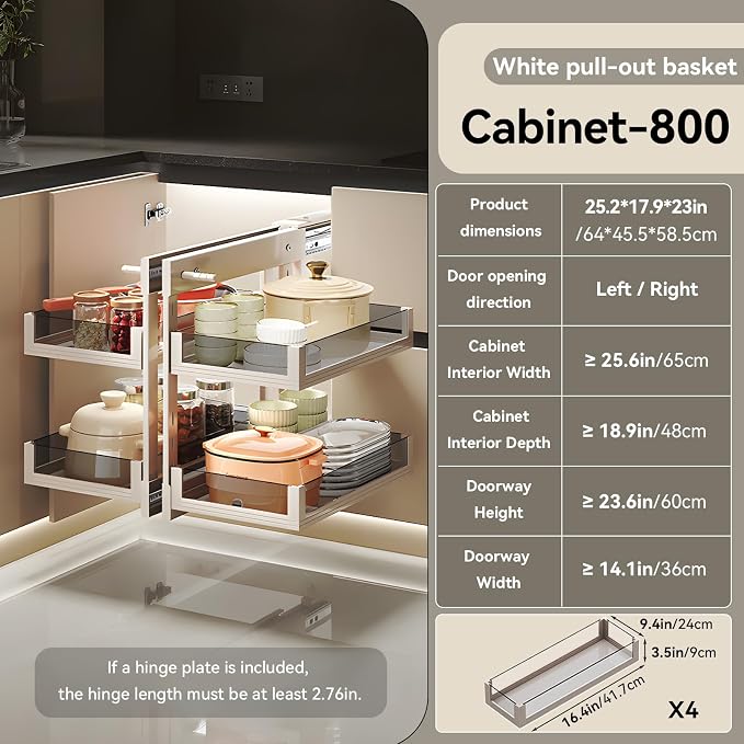 Blind Corner Cabinet Pull Out 13", 14.1", 15.3", 16.9", 2 Tier Kitchen Cabinet Organizer, Left & Right Open Compatible, Blind Corner Kitchen Cabinets - Image 3