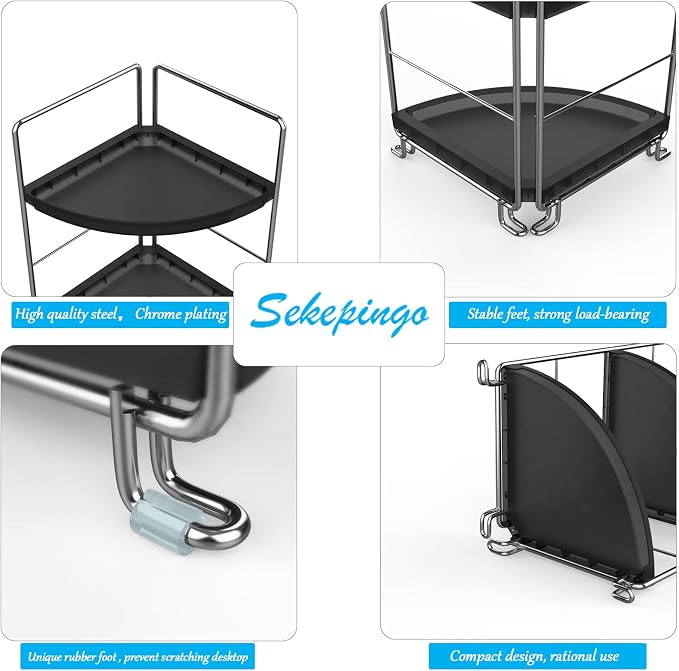 3-Tier Corner Bathroom Sink Countertop Organizer Storage Shelf Stackable Organizer for Cosmetics, Bathroom, Kitchen, Counter-Kitchen Spice Rack-Vanity Tray Makeup Shelf Holder,Black - Image 6