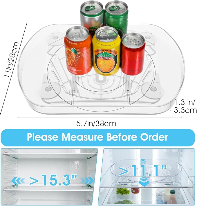 Turntable Organizer for Kitchen, 15"x11" Rotating Spice Rack Organizer 360°Clear PET Organizer Storage Tray Cabinet, Pantry Countertop with Suction Cups Large Rectangular Fridge Shelf - Image 2
