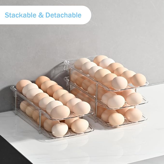 Egg Holder,4 Tier Clear Organizer with Auto-Roll Design, Adjustable Height Egg Storage Container Holds Up to 56 Eggs for Refrigerator,Kitchen Cabinet - Image 5