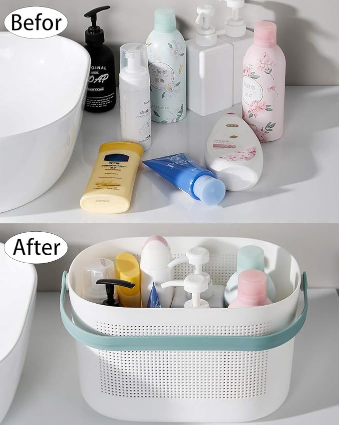Plastic Portable Shower Caddy Basket, Storage Organizer with Handle, Green | Bottom Drain Holes, Keep Dry, Sturdy and Durable, Easy to Carry for Bathroom, Kitchen, Dorm Room, RV, College - Image 3