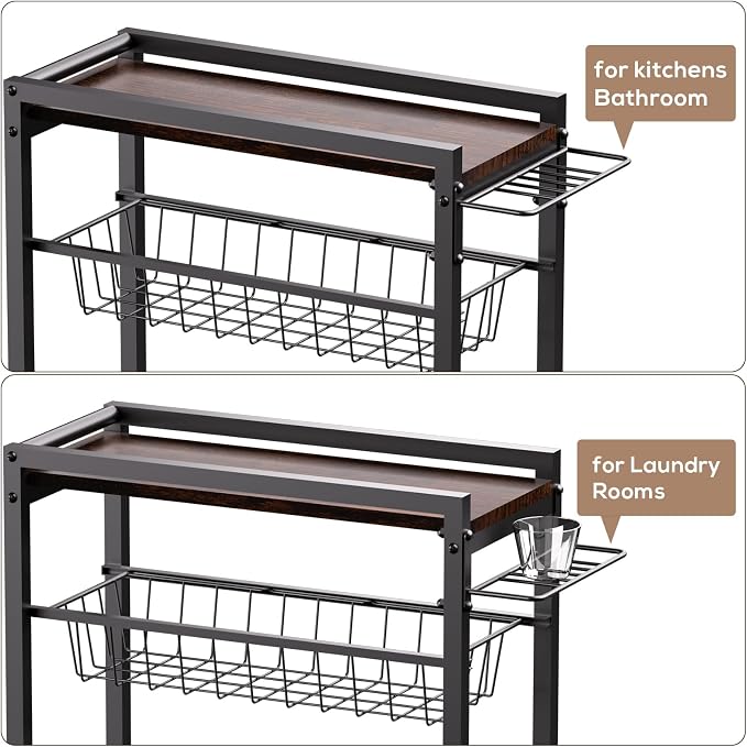 4 Tier Slim Rolling Storage Cart with Pull-Out Baskets, Narrow Sliding Storage Slim Laundry Rolling Cart Between Washer and Dryer - Image 7
