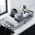 Kitsure Extendable Dish Drying Rack, 19.2"-26.7" L x 12.9" W, Sliver | Large Dish Rack, Multifunctional Dish Rack for Kitchen Counter, Anti-Rust Dish Drainers with Cutlery & Cup Holders by Kitsure