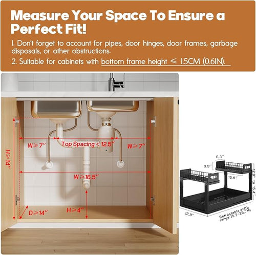 1 Pack-16"-26"W Expandable Under Sink Organizer With Upgrade Ball-Bearing Slide,2-Tier Pull Out Under Cabinet Organizer Height Adjustable,Not Suitable For Cabinets With Partitions In The Middle - Image 2